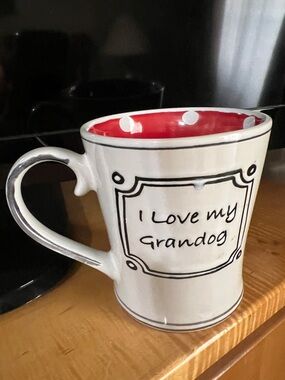 I Love My Granddog Ceramic Mug - White with Red Polka-Dot Interior